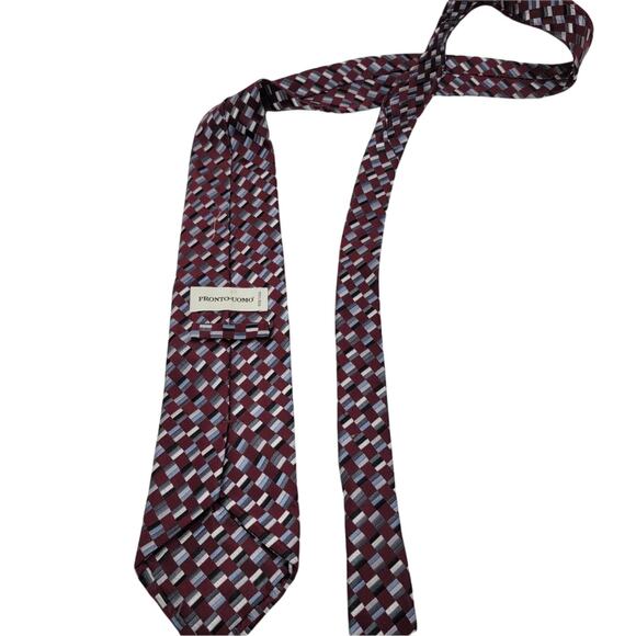 Pronto Uomo Red All Silk Geometric Printed Tie Length  57" - Picture 3 of 4